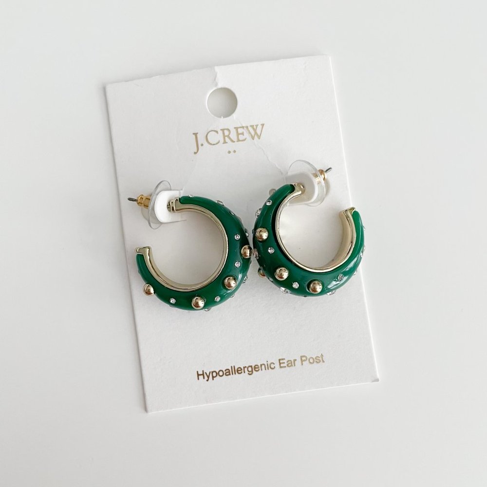 J. Crew Factory Sparkly Resin Hoop Earrings (Green) - Picture 3 of 3